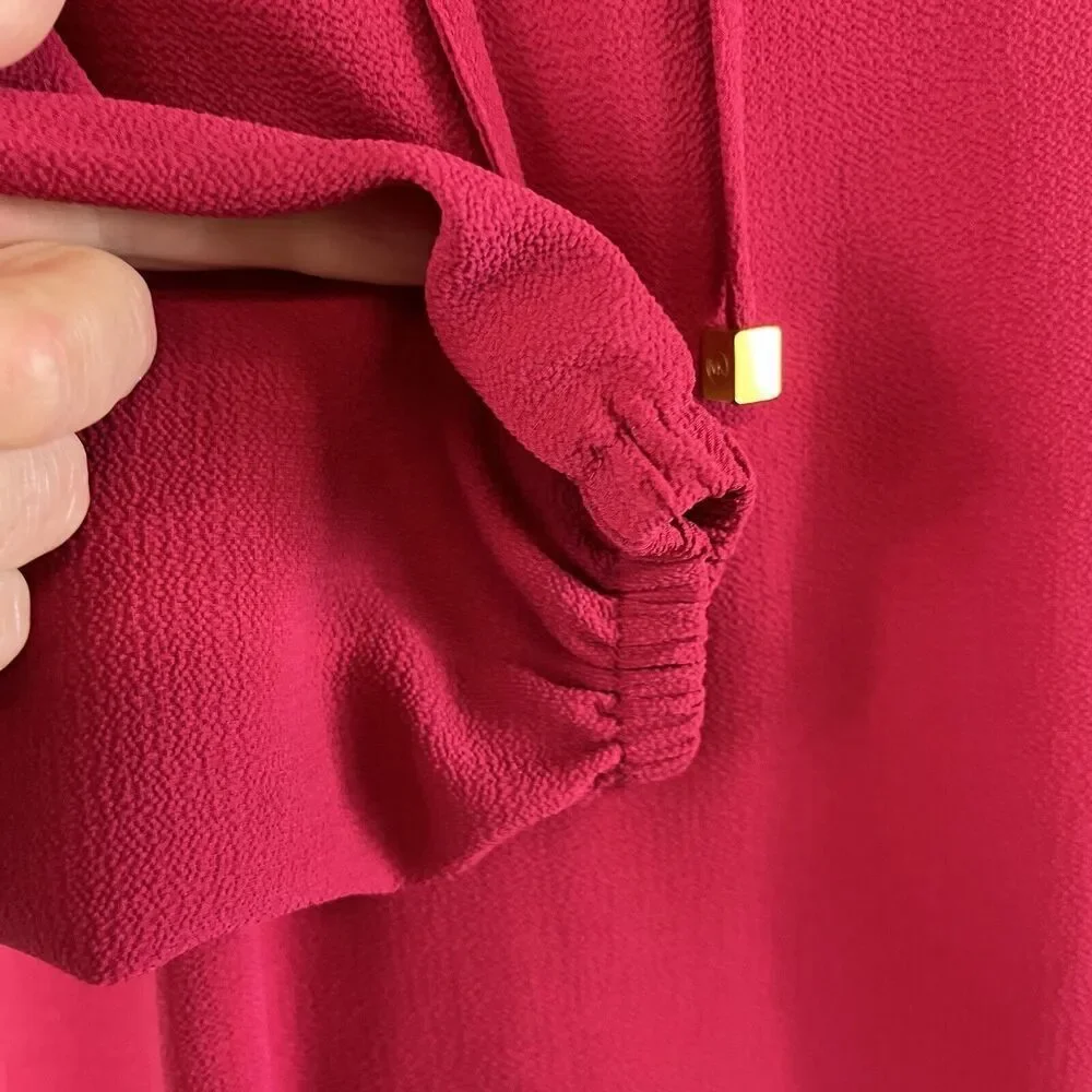 Michael Kors Tunic Blouse size Extra Small Dark Pink Crepe Ruffles Studs Bow Tie